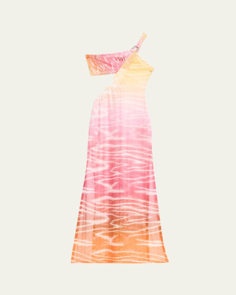 Multi Zig-Zag Knit One-Shoulder Maxi Beach Dress